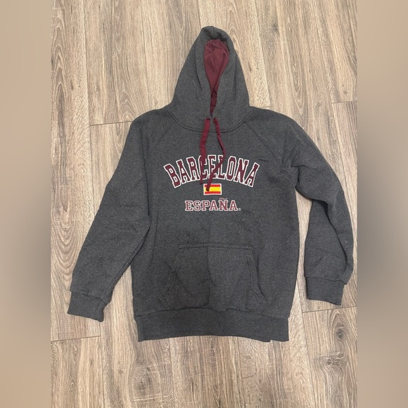 G-Crown Barcelona Espana Dark Gray Burgundy Hoodie Sweatshirt Size L - Picture 1 of 4